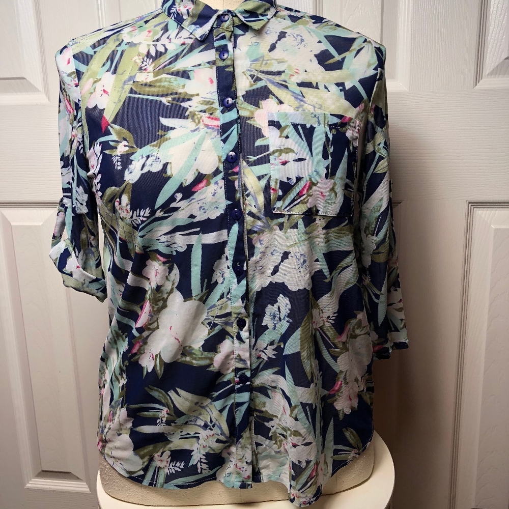 Eden & Olivia Sheer Tropical Shirt Medium